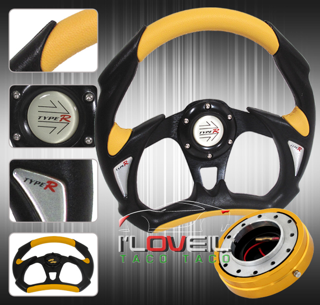 320MM 6 BOLT HOLE STEERING WHEEL + 1.5" SLIM DETACHABLE QUICK RELEASE GOLD JDM eBay